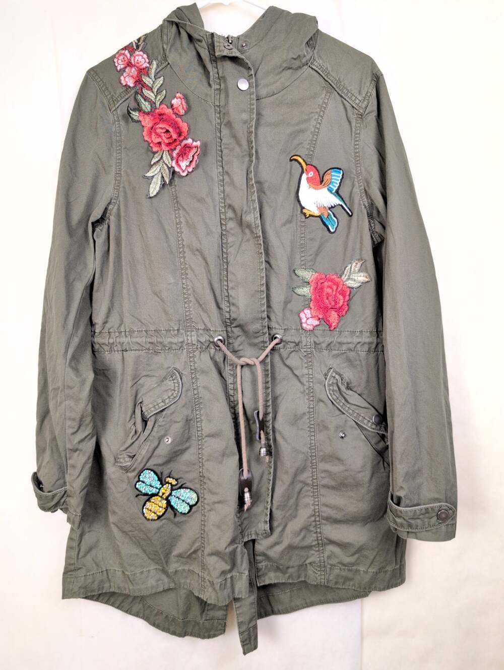 Cato green floral bee embellished anorak jacket Lrg Retro Boho Gorpcore Utility